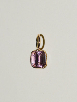 Bubble Gum Pink Tourmaline Emerald Cut Charm in Yellow 14k Gold