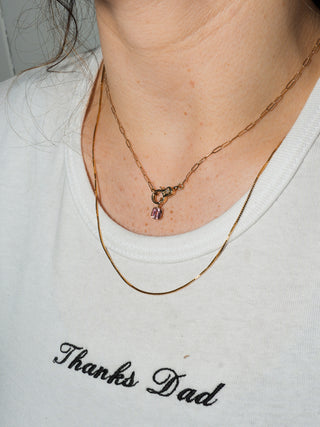 Bubble Gum Pink Tourmaline Emerald Cut Charm in Yellow 14k Gold