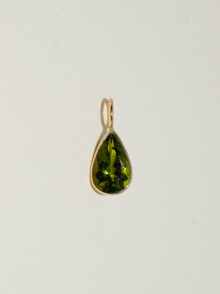 Blooming Green Tourmaline Teardrop Cut Charm in Yellow 14k Gold