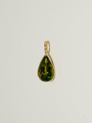 Blooming Green Tourmaline Teardrop Cut Charm in Yellow 14k Gold