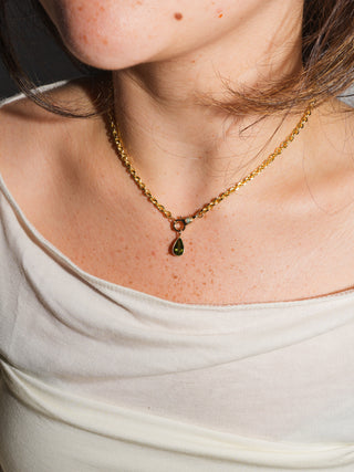 Blooming Green Tourmaline Teardrop Cut Charm in Yellow 14k Gold