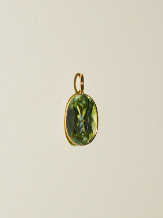 Honeydew Green Tourmaline Oval Cut Charm in Yellow 14k Gold