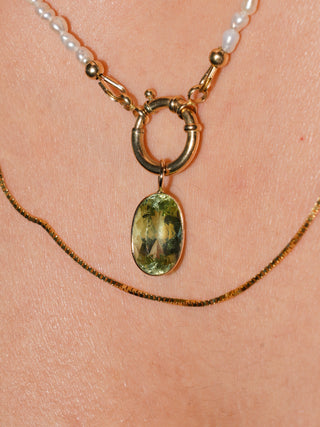 Honeydew Green Tourmaline Oval Cut Charm in Yellow 14k Gold