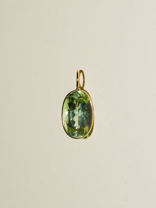 Honeydew Green Tourmaline Oval Cut Charm in Yellow 14k Gold