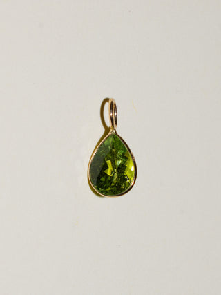 Lush Grass Green Tourmaline Teardrop Cut Charm in Yellow 14k Gold