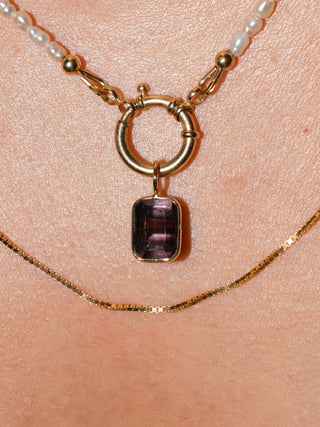 Nightshade Brown Tourmaline Emerald Cut Charm in Yellow 14k Gold