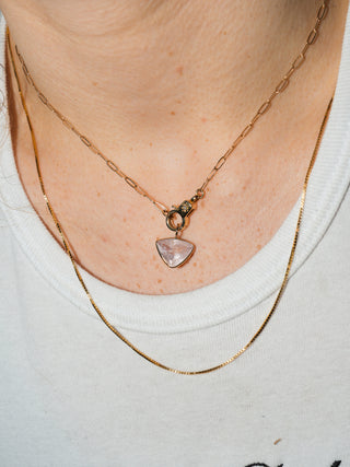 Rose Pink Beryl Inverted Trillion Charm in Yellow 14k Gold