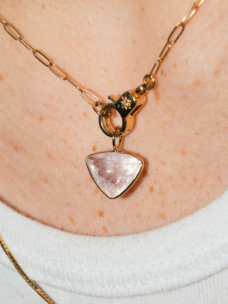 Rose Pink Beryl Inverted Trillion Charm in Yellow 14k Gold