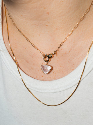 Rose Pink Beryl Inverted Trillion Charm in Yellow 14k Gold