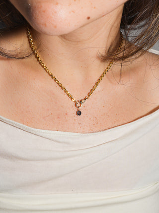 Noir Navy Spinel Cushion Cut Charm in Yellow 14k Gold