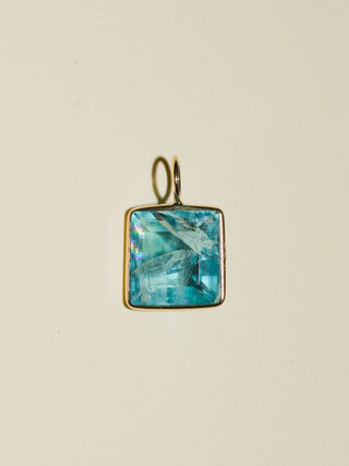 Dolphinnatic Fluorite Square Cut Charm in Yellow 14k Gold