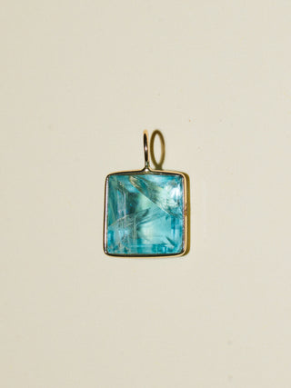 Dolphinnatic Fluorite Square Cut Charm in Yellow 14k Gold