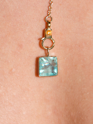 Dolphinnatic Fluorite Square Cut Charm in Yellow 14k Gold
