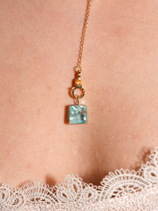 Dolphinnatic Fluorite Square Cut Charm in Yellow 14k Gold