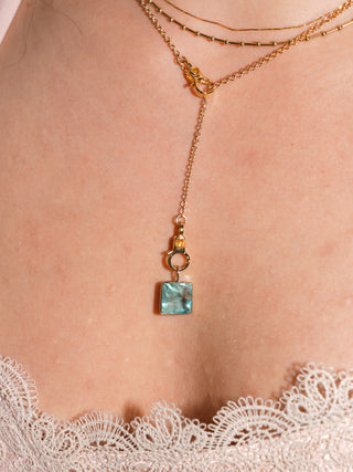 Dolphinnatic Fluorite Square Cut Charm in Yellow 14k Gold