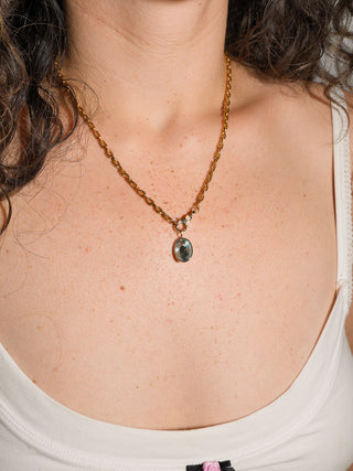 Come Swim Fluorite Oval Cut Charm in Yellow 14k Gold