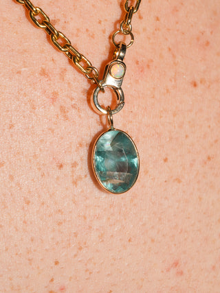 Big Wave Fluorite Oval Cut Charm in Yellow 14k Gold
