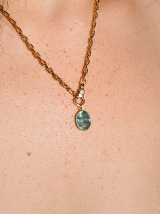 Big Wave Fluorite Oval Cut Charm in Yellow 14k Gold