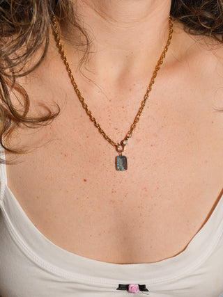 Last Dip Fluorite Emerald Cut Charm in Yellow 14k Gold