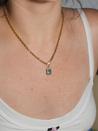 Crushed or Cubed Fluorite Emerald Cut Charm in Yellow 14k Gold