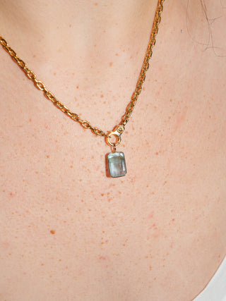 Crushed or Cubed Fluorite Emerald Cut Charm in Yellow 14k Gold