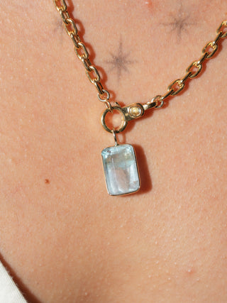 Crushed or Cubed Fluorite Emerald Cut Charm in Yellow 14k Gold