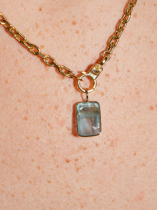 Crushed or Cubed Fluorite Emerald Cut Charm in Yellow 14k Gold