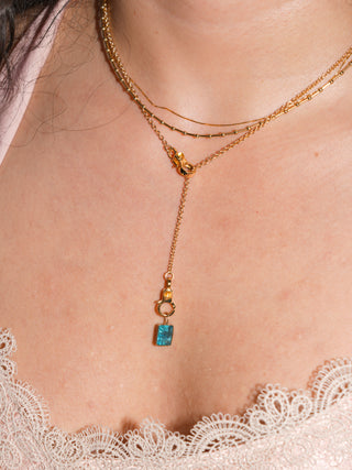 Tahoe Fluorite Emerald Cut Charm in Yellow 14k Gold