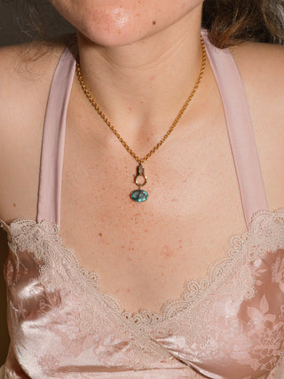 Sea you Sunday Fluorite East West Oval Cut Charm in Yellow 14k Gold
