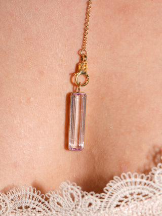 Neeeeeed Kunzite Baguette Cut Charm in Yellow 14k Gold