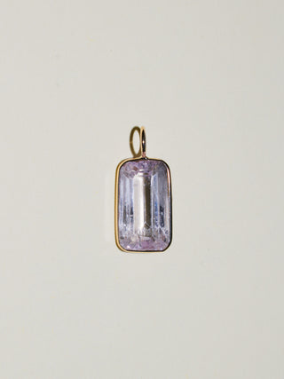 Pink + White Kunzite Emerald Cut Charm in Yellow 14k Gold