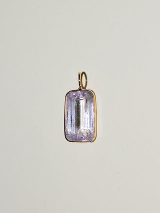 Pink + White Kunzite Emerald Cut Charm in Yellow 14k Gold