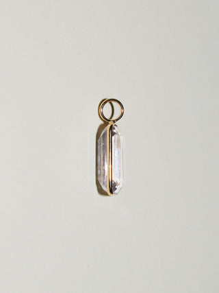 Pink + White Kunzite Emerald Cut Charm in Yellow 14k Gold