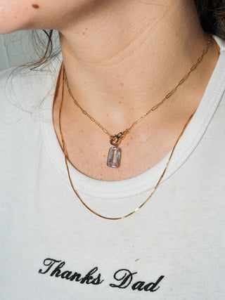 Pink + White Kunzite Emerald Cut Charm in Yellow 14k Gold