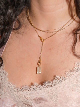 AC Kunzite Emerald Cut Charm in Yellow 14k Gold