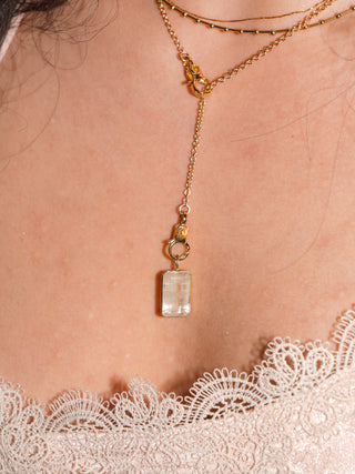 AC Kunzite Emerald Cut Charm in Yellow 14k Gold