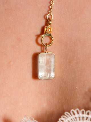 AC Kunzite Emerald Cut Charm in Yellow 14k Gold