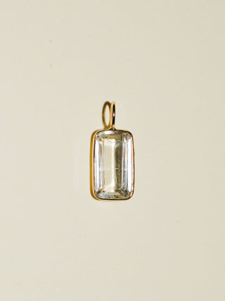 Frosted Glass Kunzite Emerald Cut Charm in Yellow 14k Gold