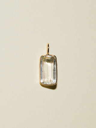 Frosted Glass Kunzite Emerald Cut Charm in Yellow 14k Gold