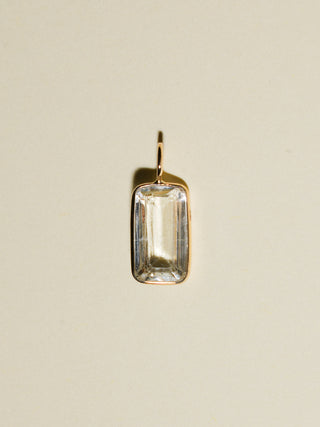 Frosted Glass Kunzite Emerald Cut Charm in Yellow 14k Gold
