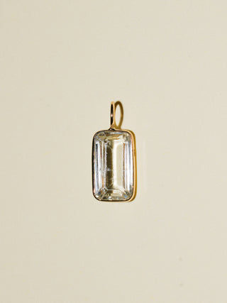 Frosted Glass Kunzite Emerald Cut Charm in Yellow 14k Gold