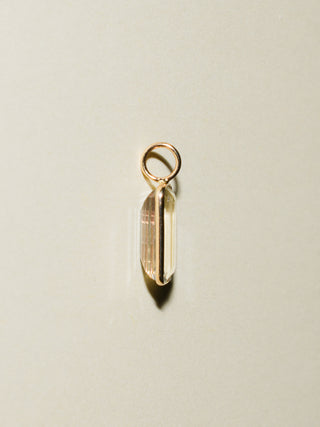 Frosted Glass Kunzite Emerald Cut Charm in Yellow 14k Gold