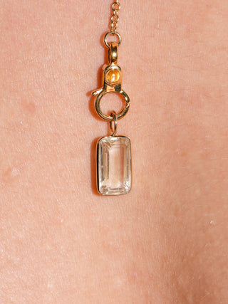 Frosted Glass Kunzite Emerald Cut Charm in Yellow 14k Gold