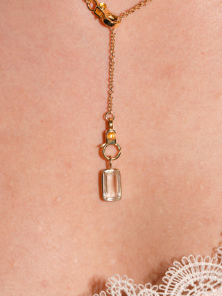 Frosted Glass Kunzite Emerald Cut Charm in Yellow 14k Gold