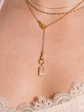 Frosted Glass Kunzite Emerald Cut Charm in Yellow 14k Gold