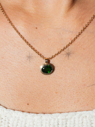 Tugita Green Tourmaline Triple East to West Oval Cut Charm in Yellow 14k Gold