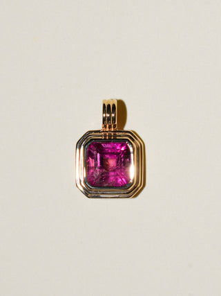 Gladys Pink Tourmaline Triple Square Cut Charm in Yellow 14k Gold