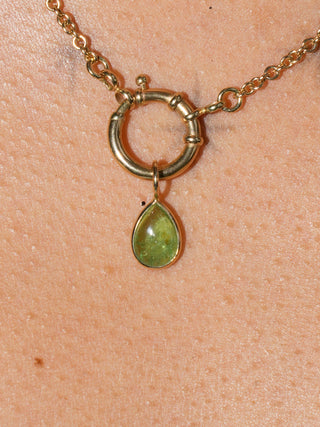 Tricky Tsavorite Teardrop Cabochon Charm in Yellow 14k Gold