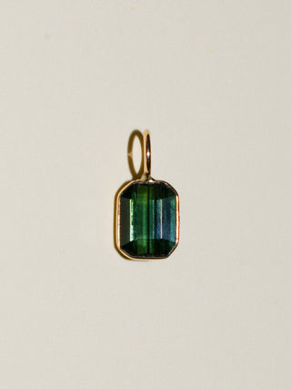 National Shore Green Tourmaline Emerald Cut Charm in Yellow 14k Gold