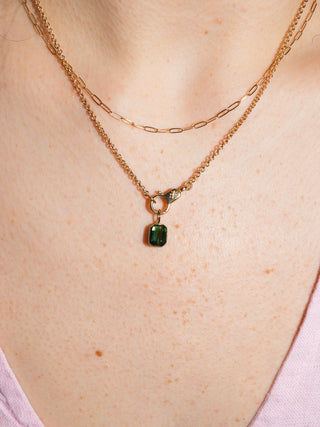 National Shore Green Tourmaline Emerald Cut Charm in Yellow 14k Gold